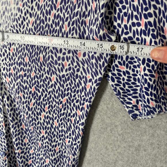 H&M Cardigan Sweater XS Blue Pink Leaf Print Cotton‎ Modal Soft Girl Coquette - Picture 8 of 10